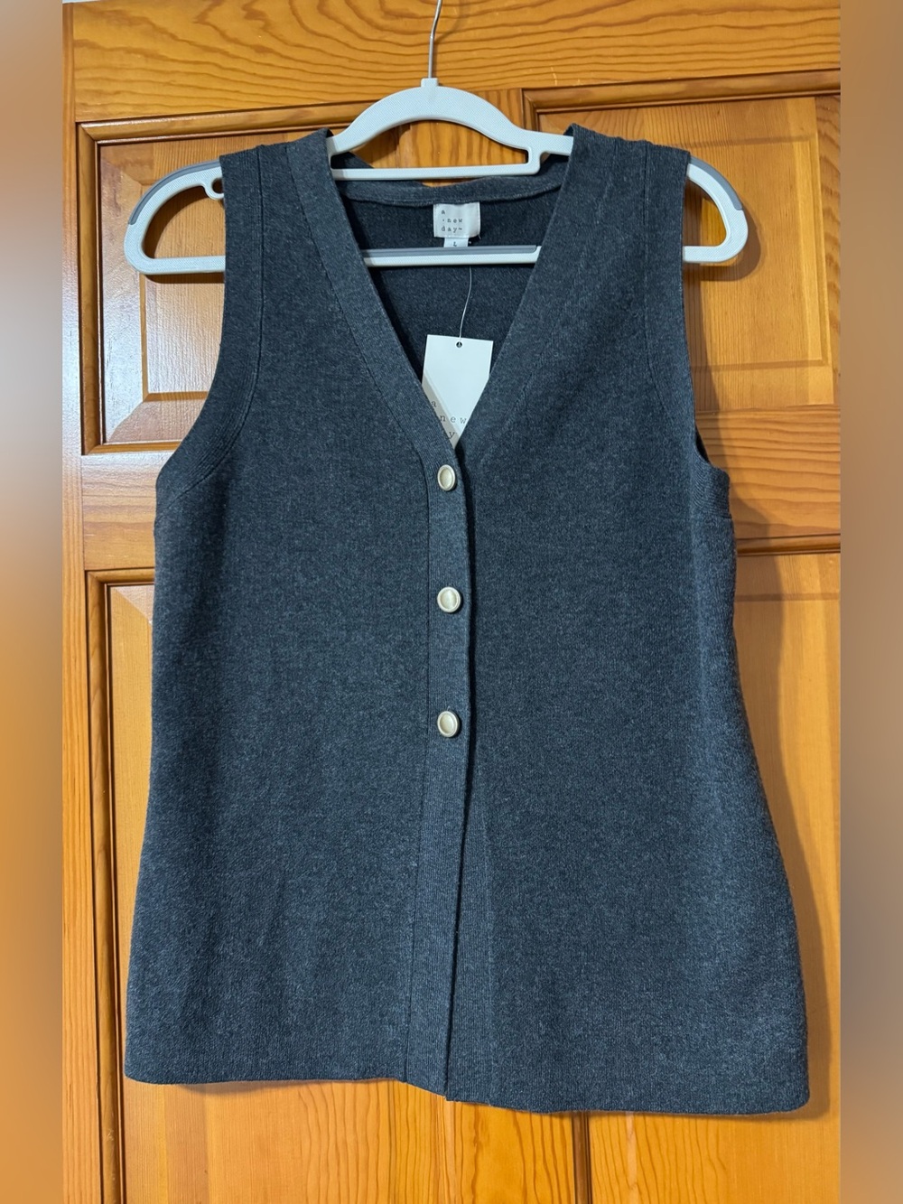 A New Day Charcoal Button-Front V-Neck Knit Vest